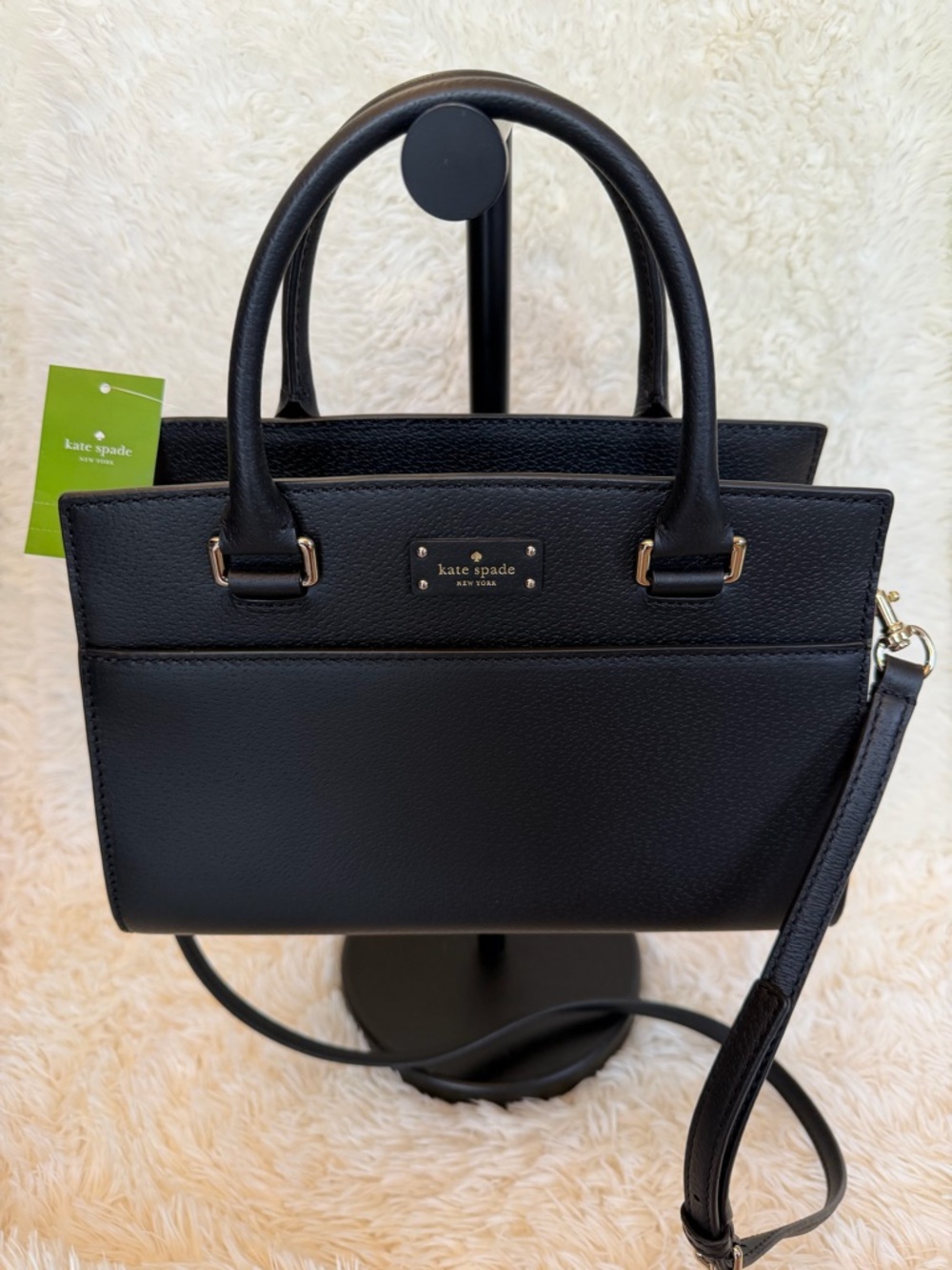 Kate Spade Small Caley Gove Street Black Pebbled Leather Satchel Gold Hardware